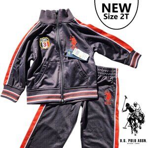 NEW U.S. Polo Assn. Size 2T Toddler Outfit Set Jacket Pants Tracksuit Gray Orang